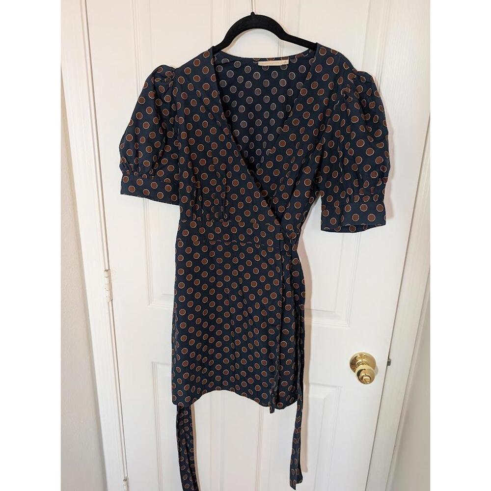 Happy x Nature navy blue polka dot puff sleeve mini dress M 100% Cotton‎